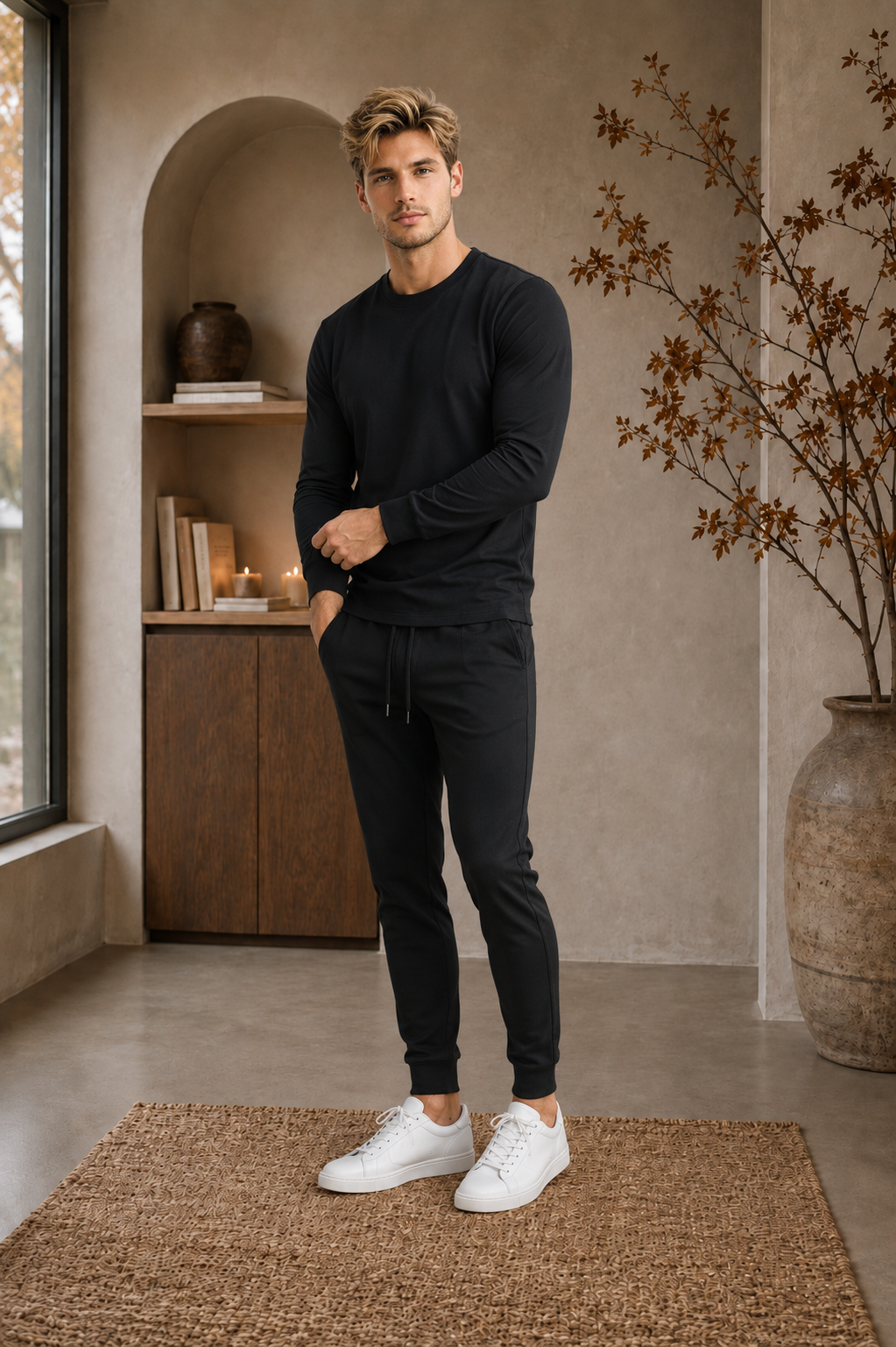 Men's black cotton training set