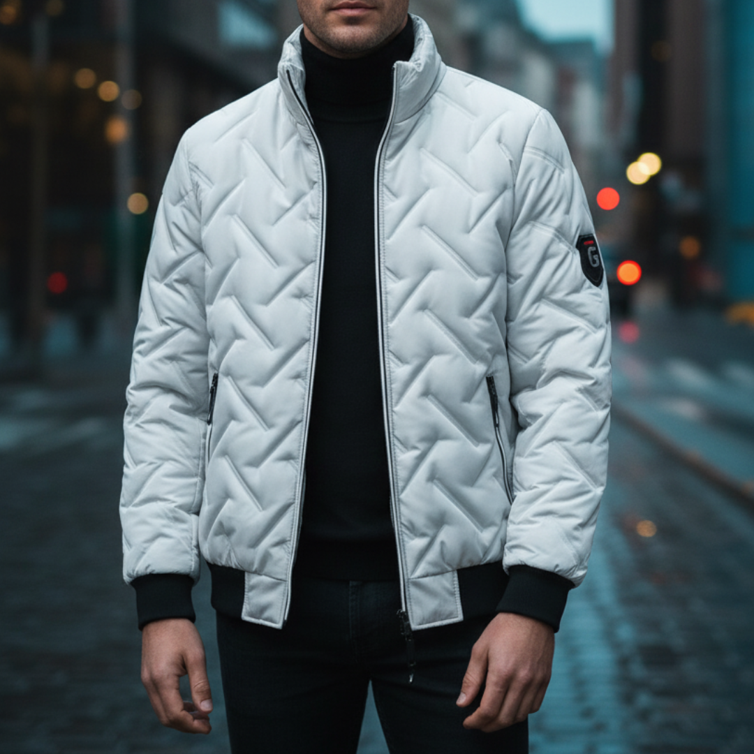 Quiltad vinterjacka med dragkedja och fickor i regular fit för män