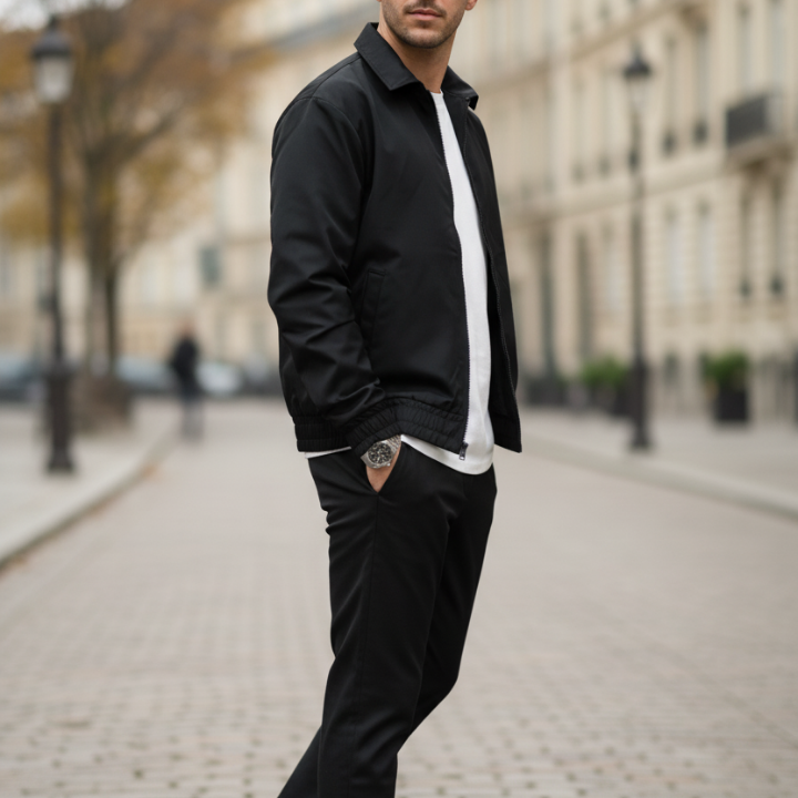 Löparjacka med dragkedja och ribbade muddar för män