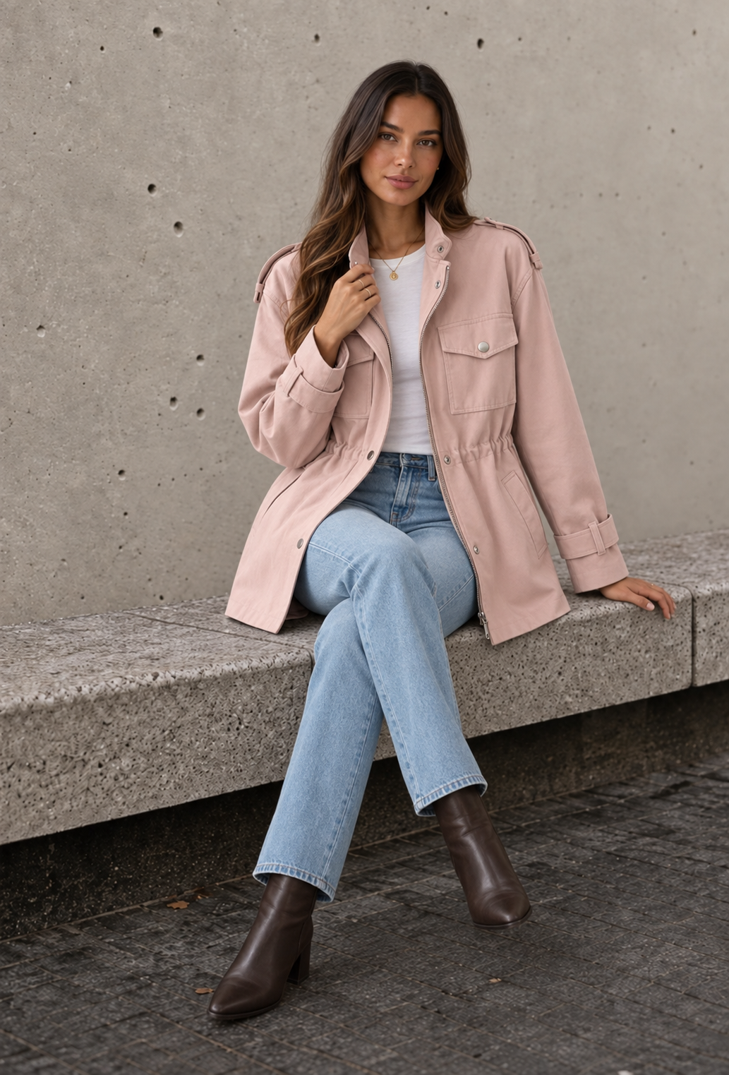 Pink women's overcoat with tailored silhouette