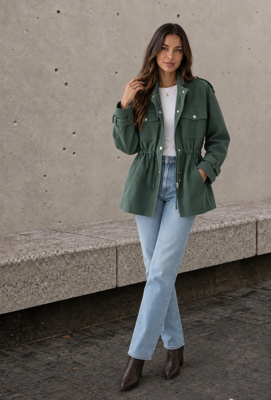 Green women's tailored overcoat