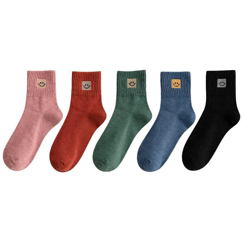 Bomullsstrumpor med smiley-motiv för vardagsbruk
