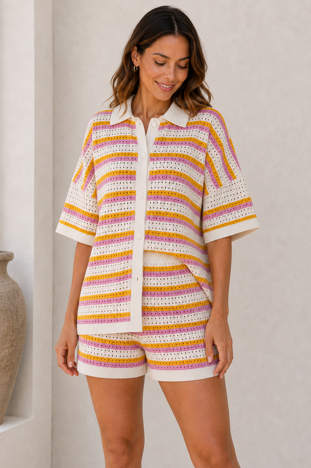 Close-up of colorful striped knitted fabric
