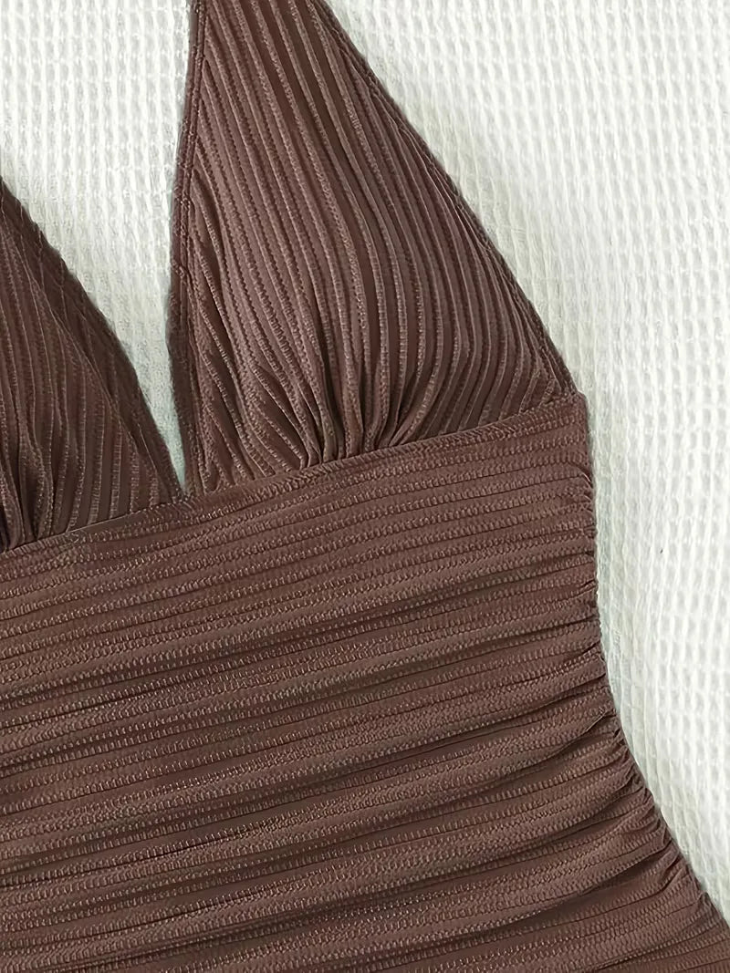 Baddräkt med halterneck och rynkade detaljer för dam Shapewear