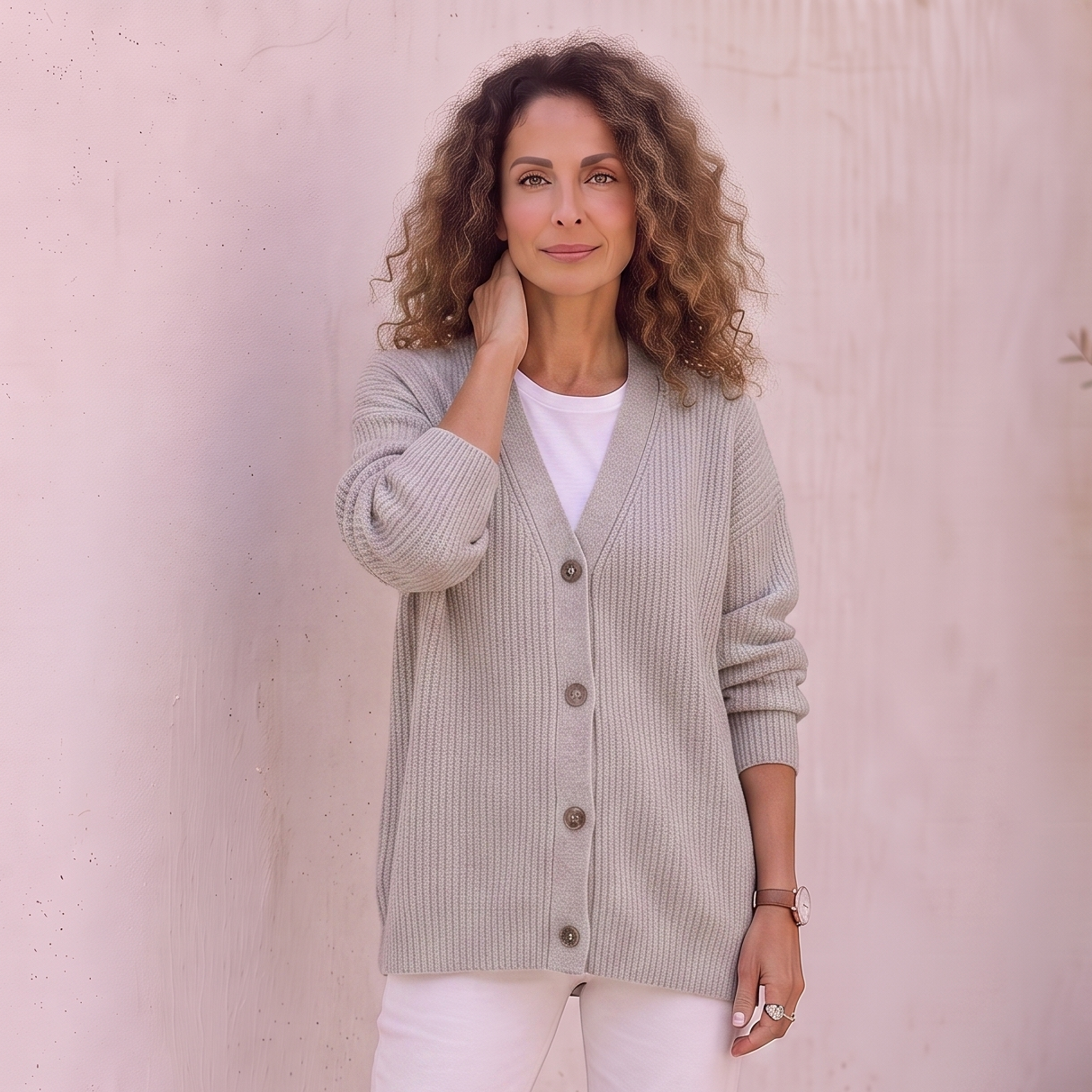 Rib Knit Cardigan V Neck Women