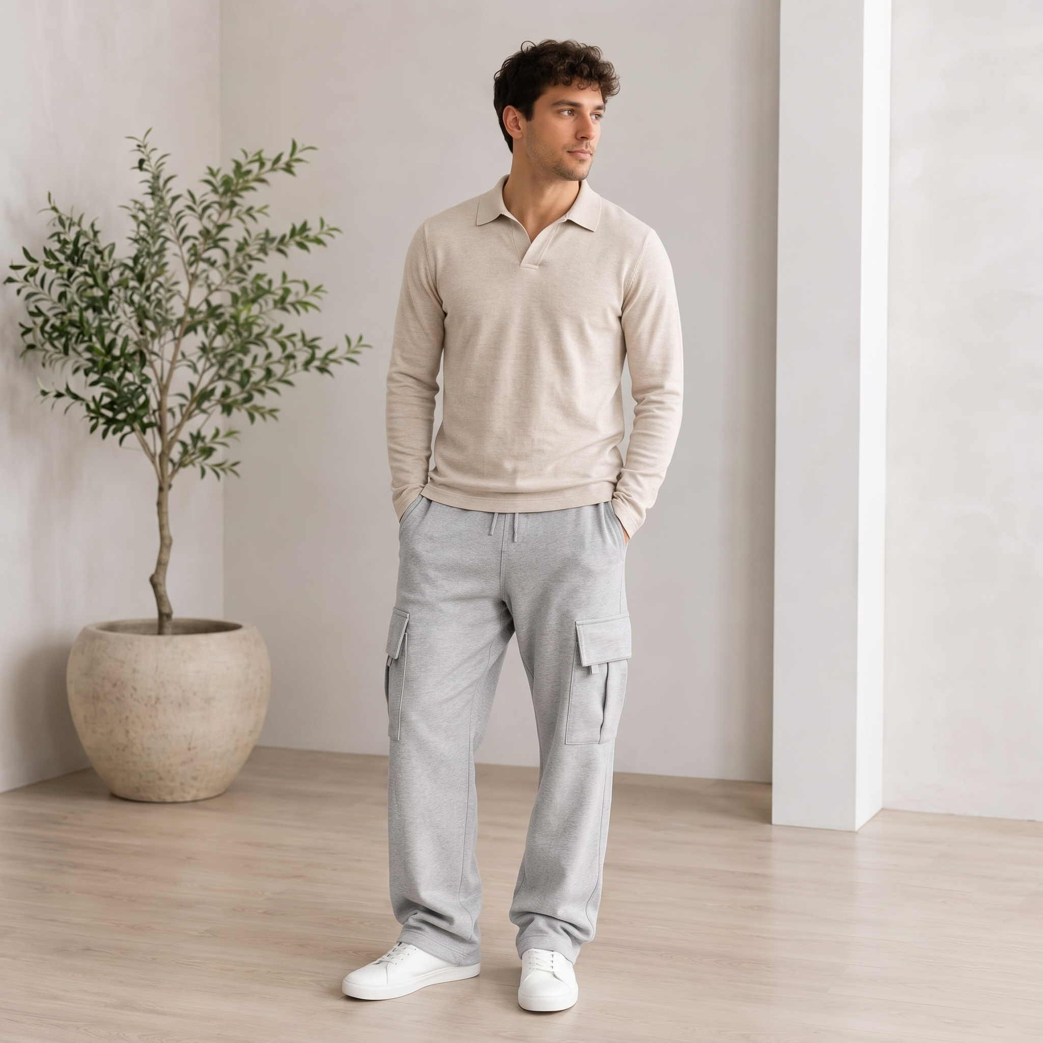 Men's long-sleeved turtleneck with classic collar, front view