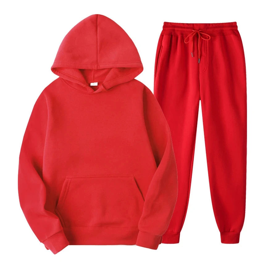 Men's two-piece cotton blend set featuring a hooded sweatshirt and coordinating joggers