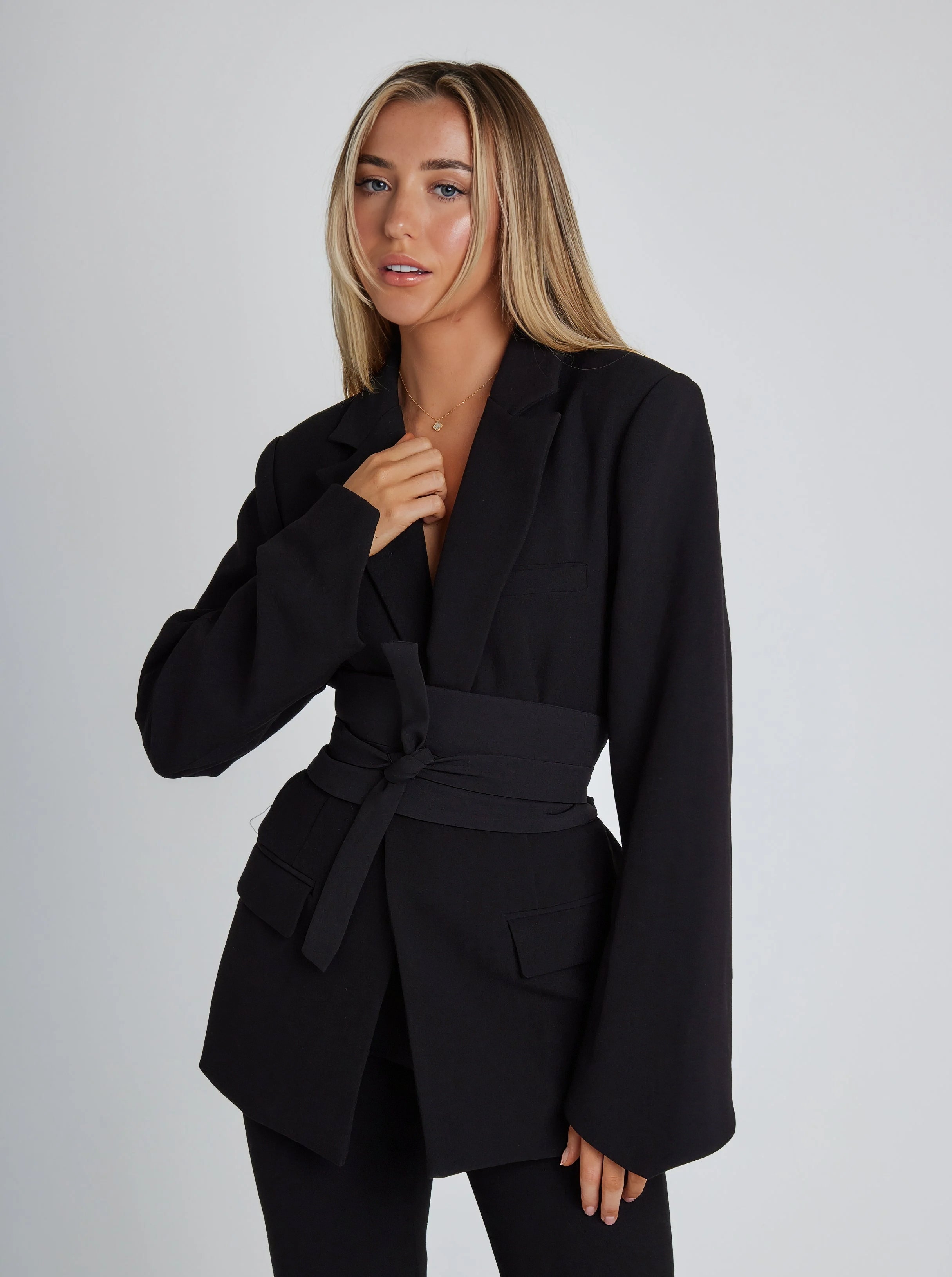 Bella black women's fitted blazer with belt