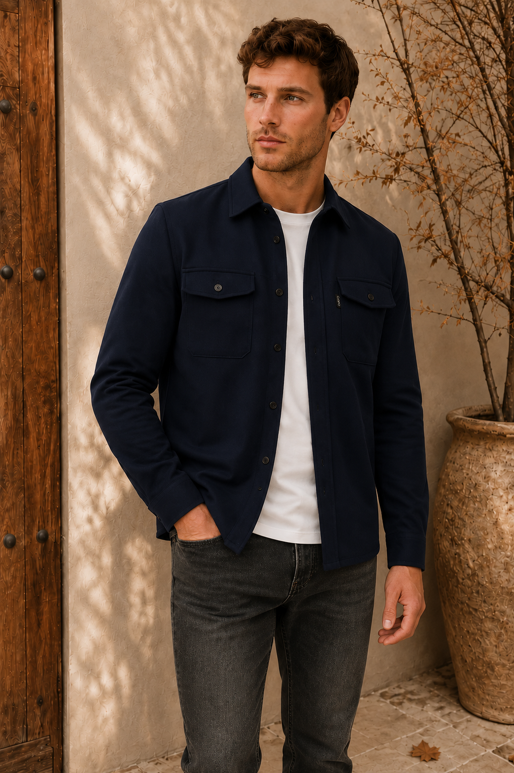 Men's dark blue classic overshirt jacket