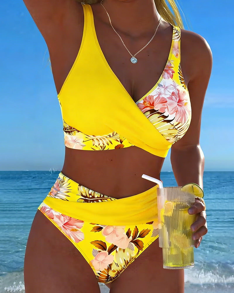 Bikini med omlottdesign och blommönster för dam Shapewear