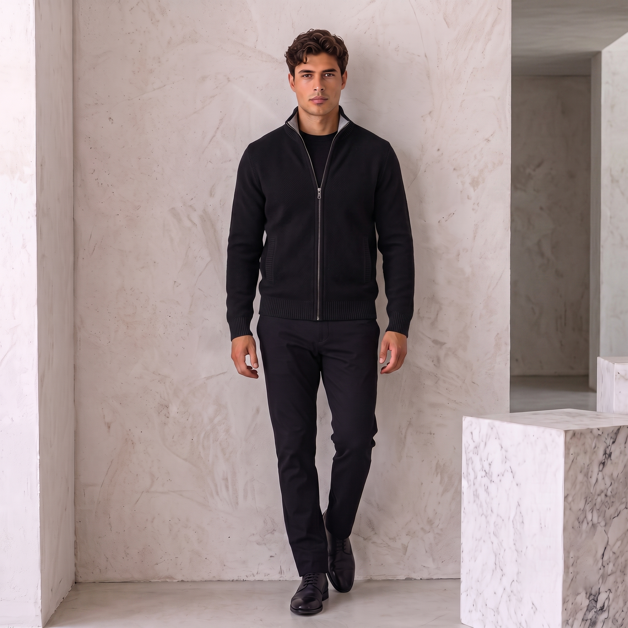 Wool-Blend Jacket Zip Front Men