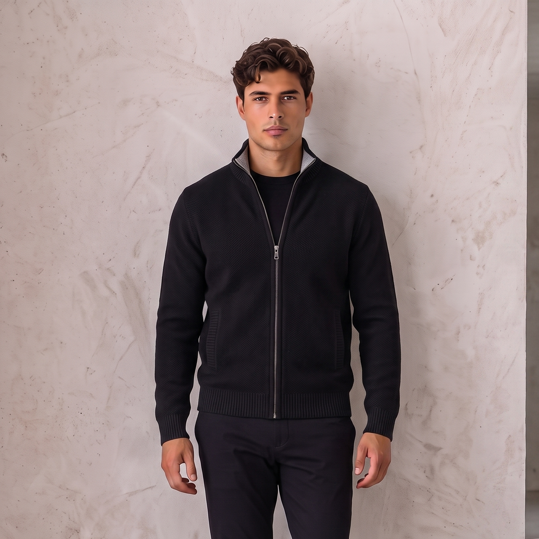 Wool-Blend Jacket Zip Front Men