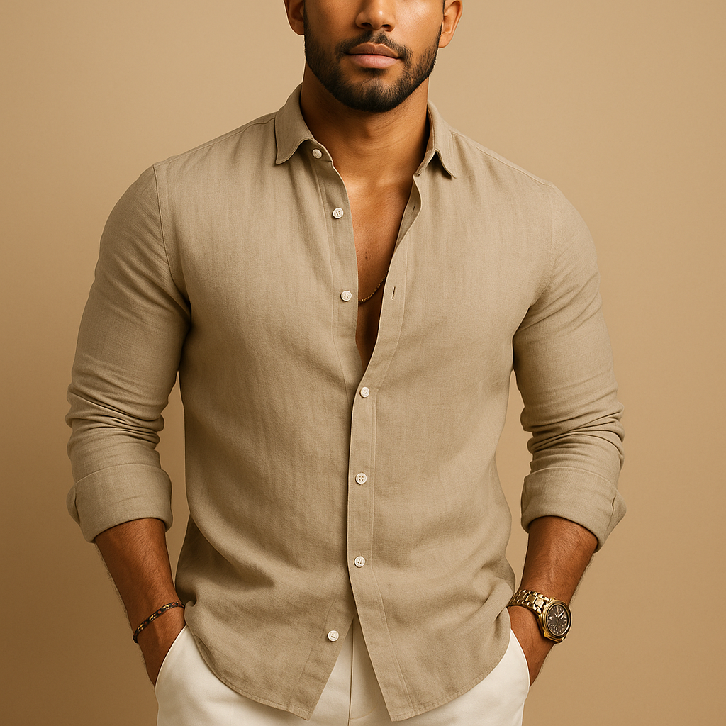 Men's slim fit cotton blend shirt, styled everyday look, slim silhouette