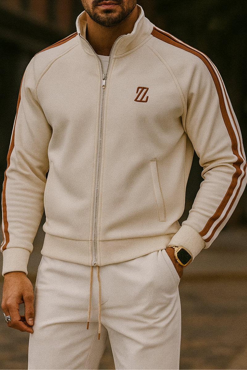 Tvådelat träningsset i stickad bomull med dragkedja fram