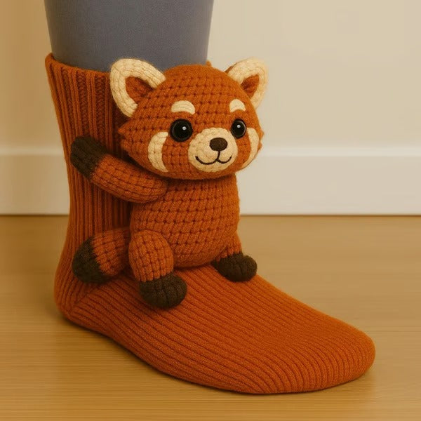 Women's 3D animal motif cotton socks gift-ready presentation view