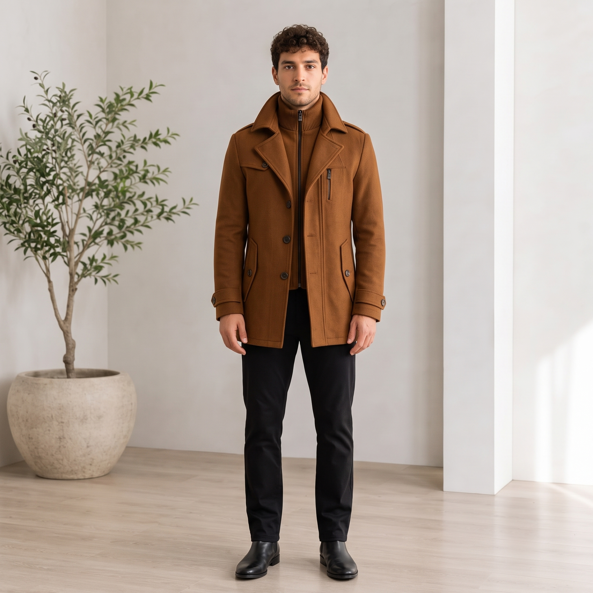 Wool Blend Coat Structured Men