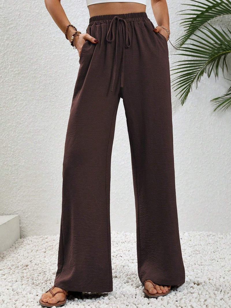 Women's loose-fit wide-leg pants with drawstring detail