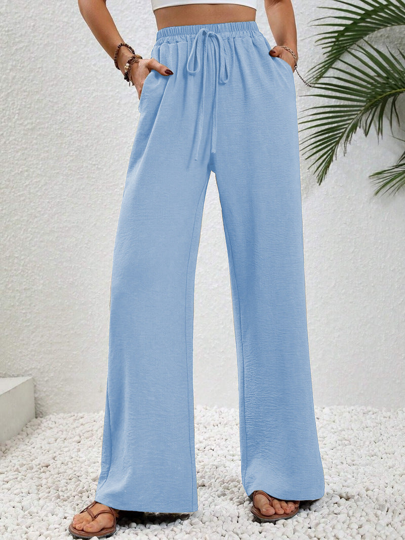 Relaxed wide-leg women's pants with elastic and drawstring waist