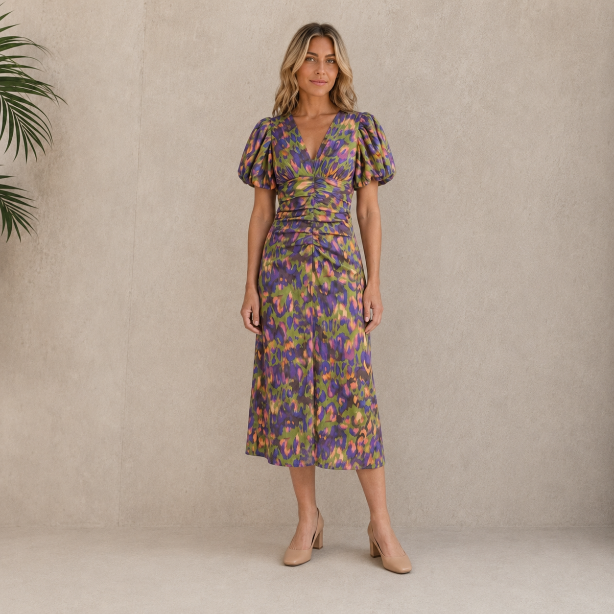 All over print midi dress with short sleeves