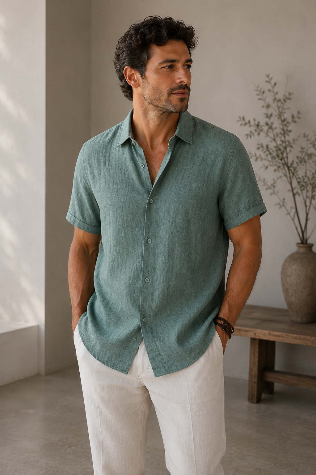 Short Sleeve Shirt Button Front Men