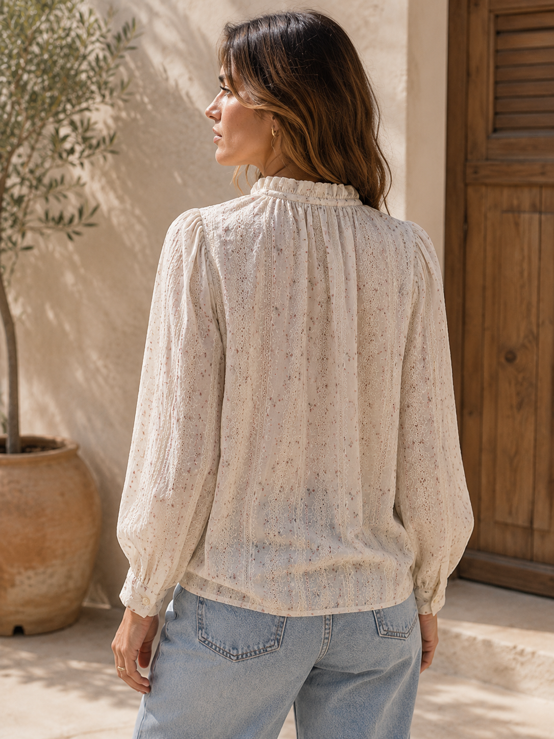 Relaxed fit floral peasant blouse