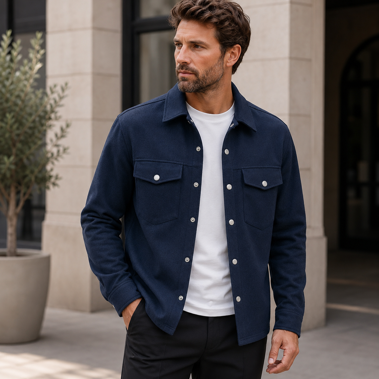Casual utility jacket with chest flap pockets