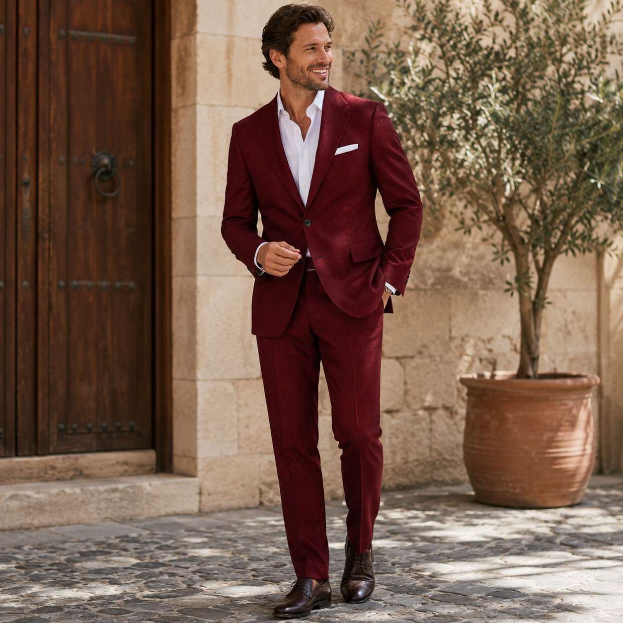 Men's tailored suit with notch lapel blazer