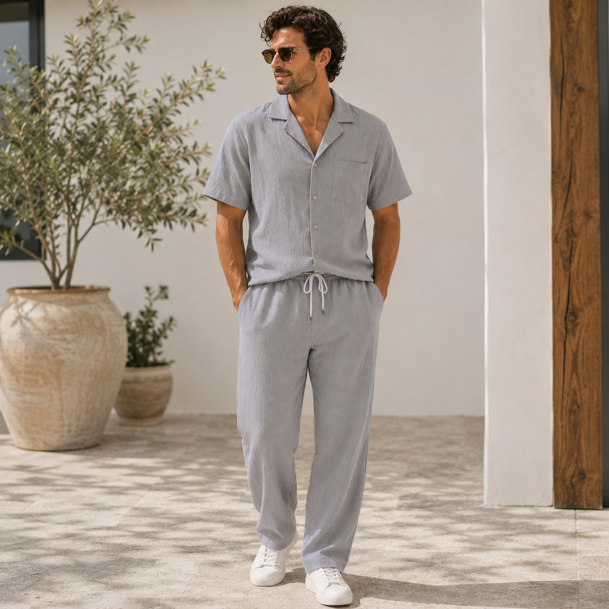 Two piece shirt and pants set for men