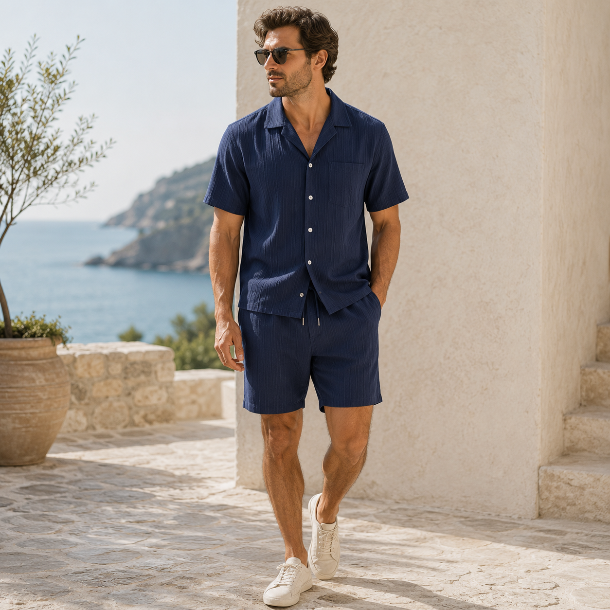 Men's two-piece summer set with chest pocket