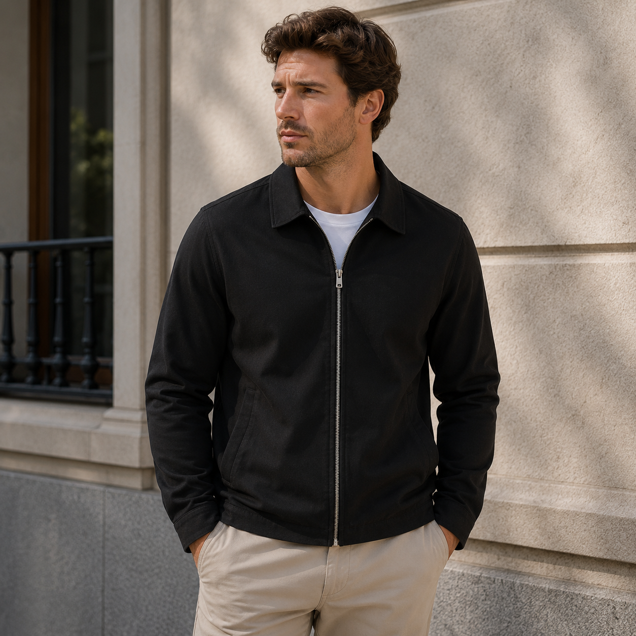 Regular fit zip front jacket for men