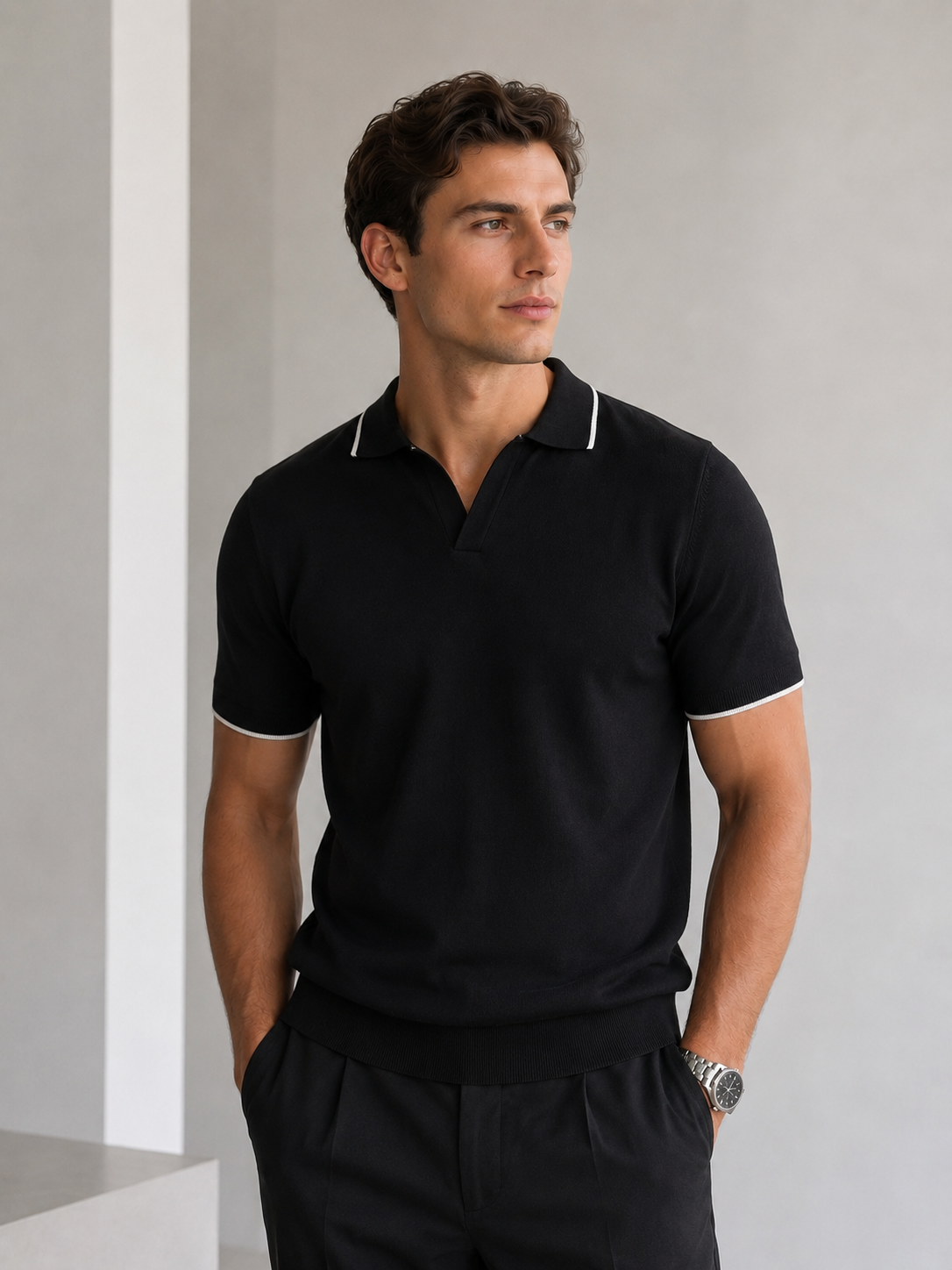Short sleeve polo with contrast collar detail