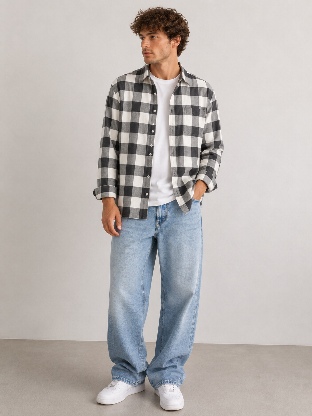Men's Plaid Shirt with Buttons