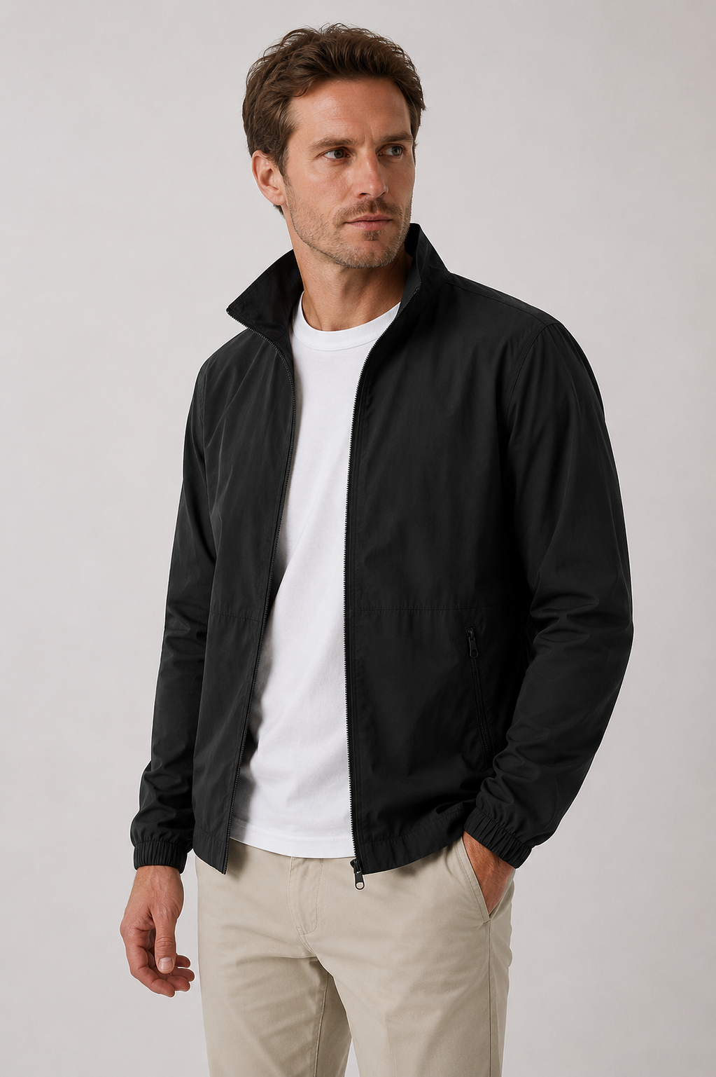 Lightweight jacket with zipper for men