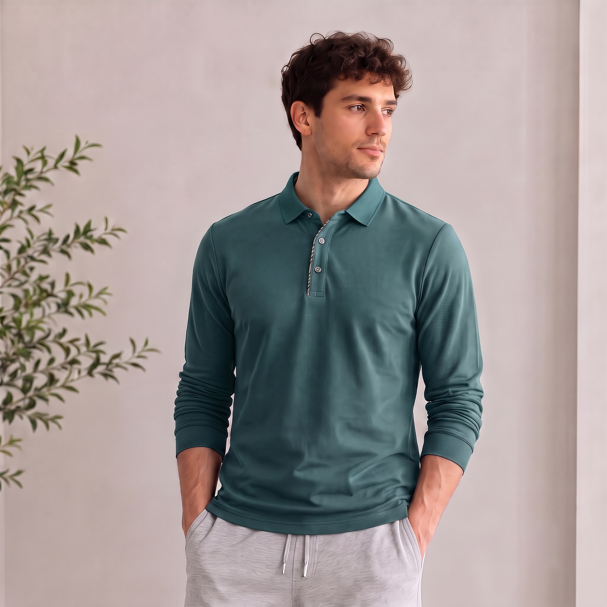 Men's stretch polo shirt with button placket and smart casual styling