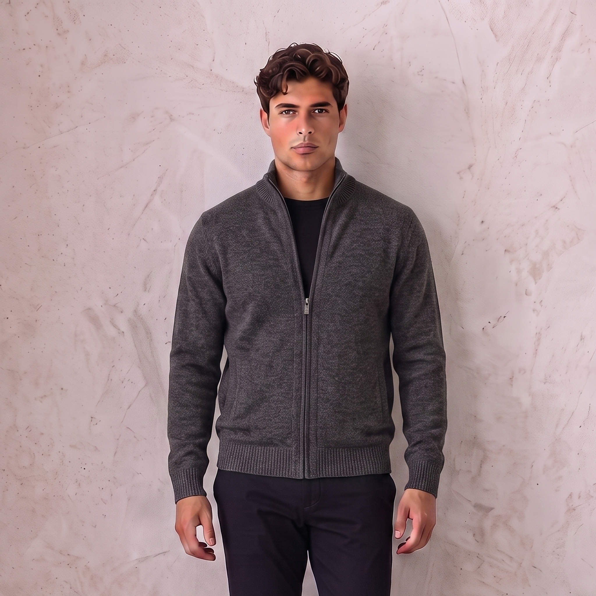 Wool-Blend Jacket Zip Front Men