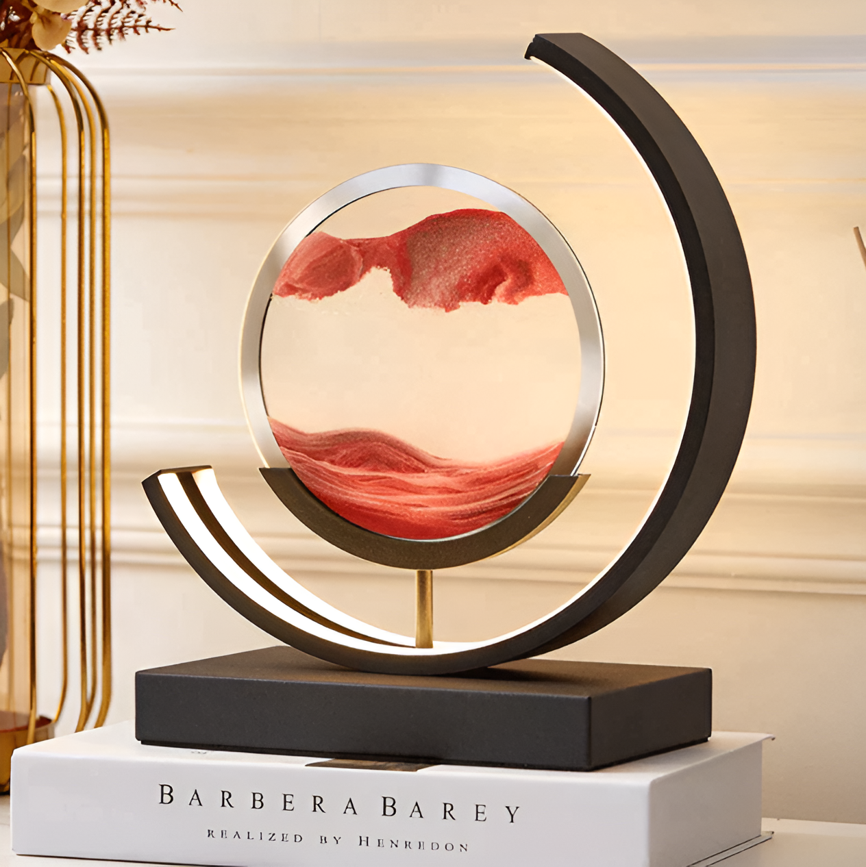 LED-belyst sandtavla i metallram för inomhusmiljö