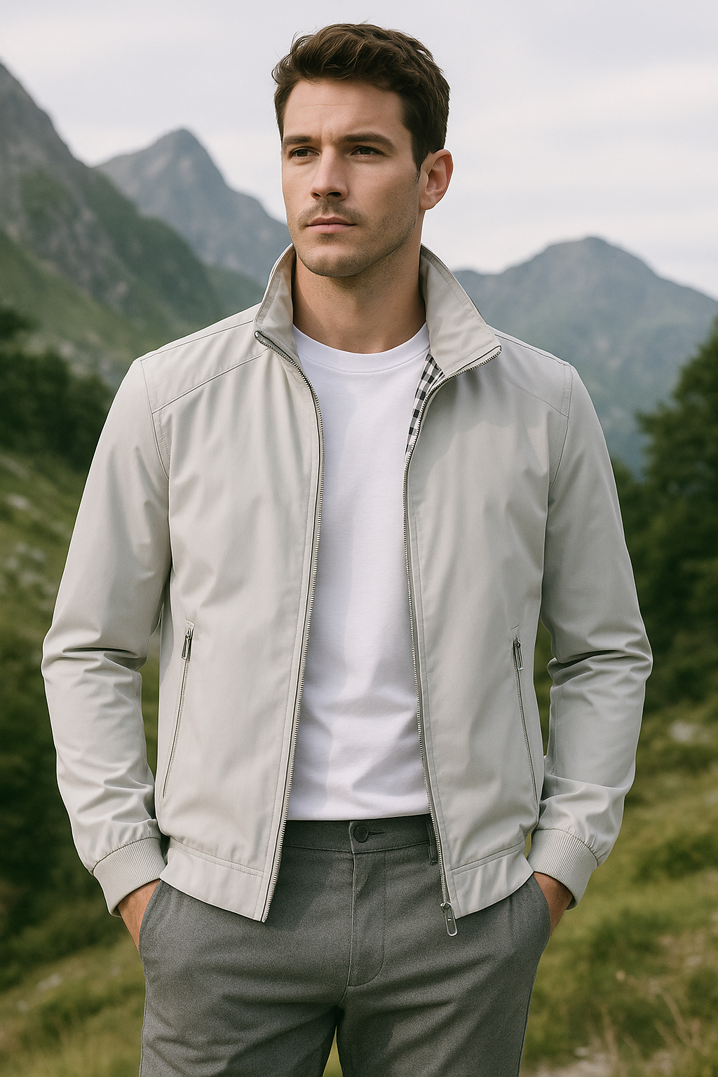 Men's regular-fit jacket with stand-up collar and structured silhouette