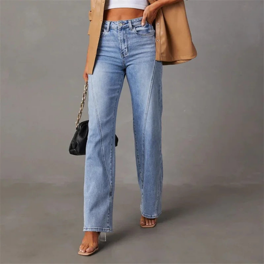 Denimbyxor med rak passform och hög midja för dam