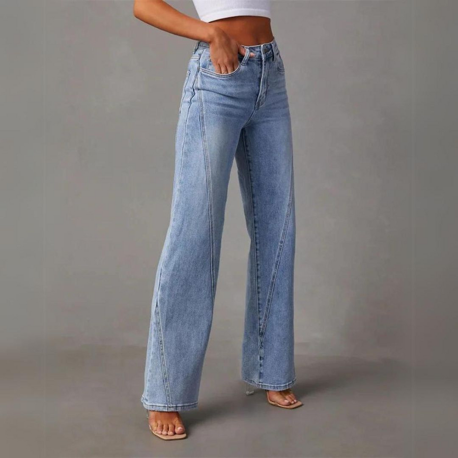 Höga denimbyxor med rak silhuett och knappstängning