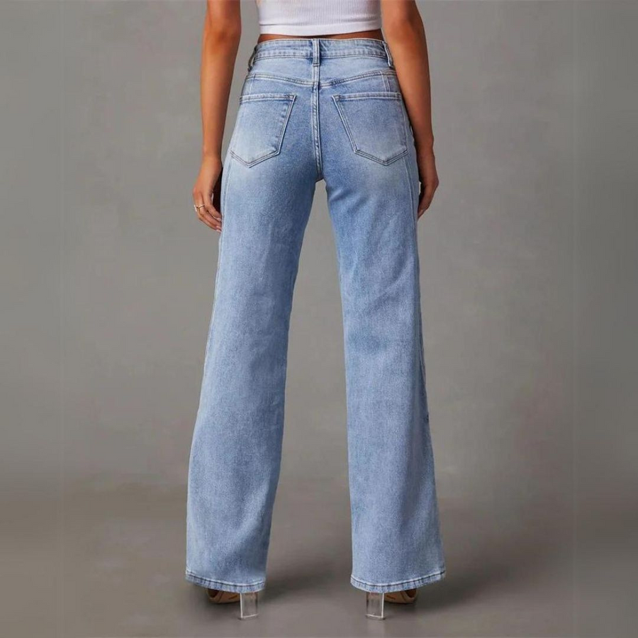 Jeans med hög midja och klassisk rak passform
