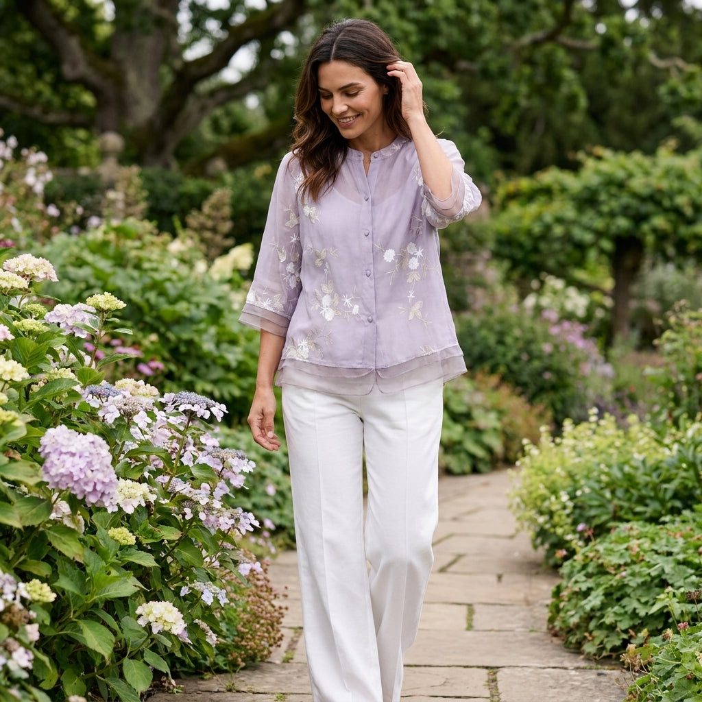 Lightweight polyester embroidered blouse