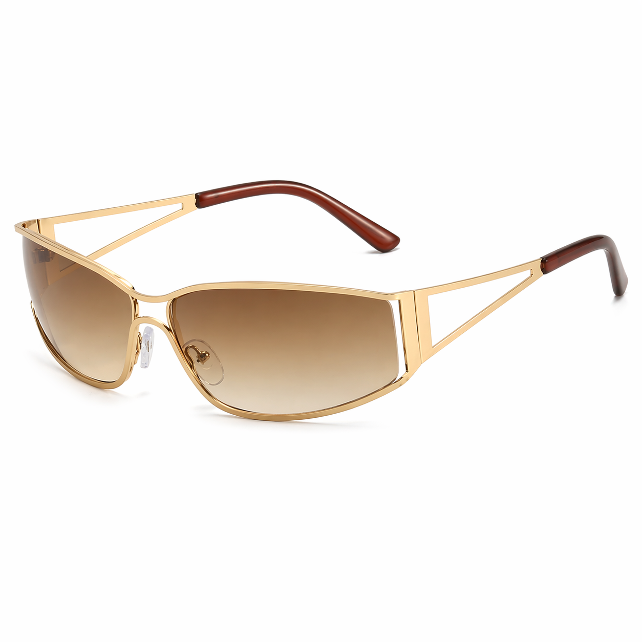Front view of wraparound metal frame sunglasses