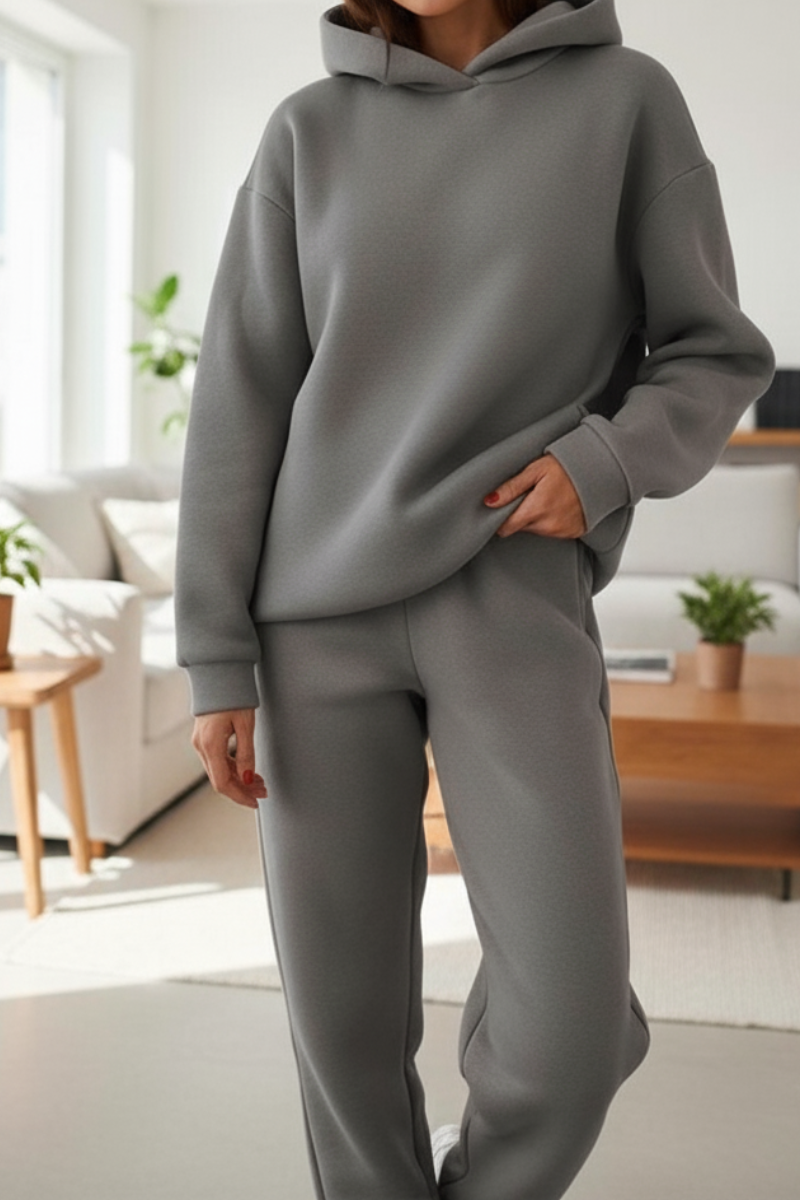 Fleece loungebyxor och tröja avslappnad passform dam