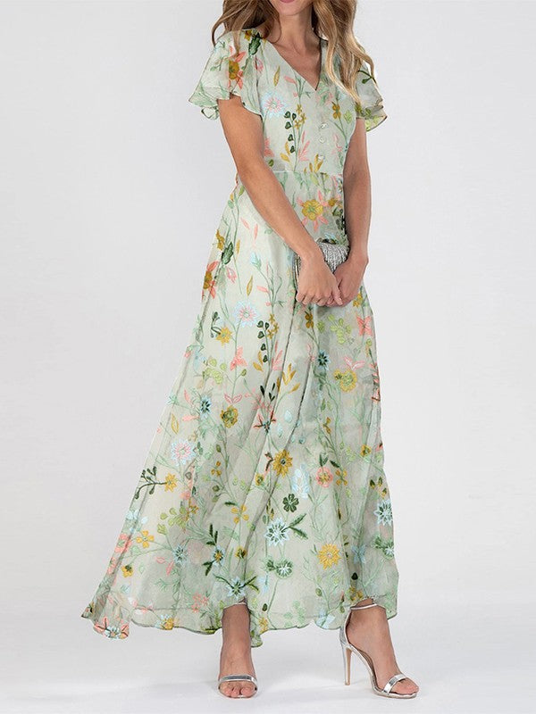 Women's Floral V-Neck Maxi Dress