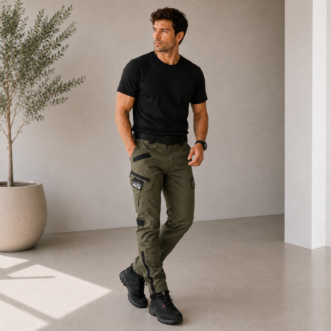 Men's reinforced cargo trousers with belt Taktiska byxor