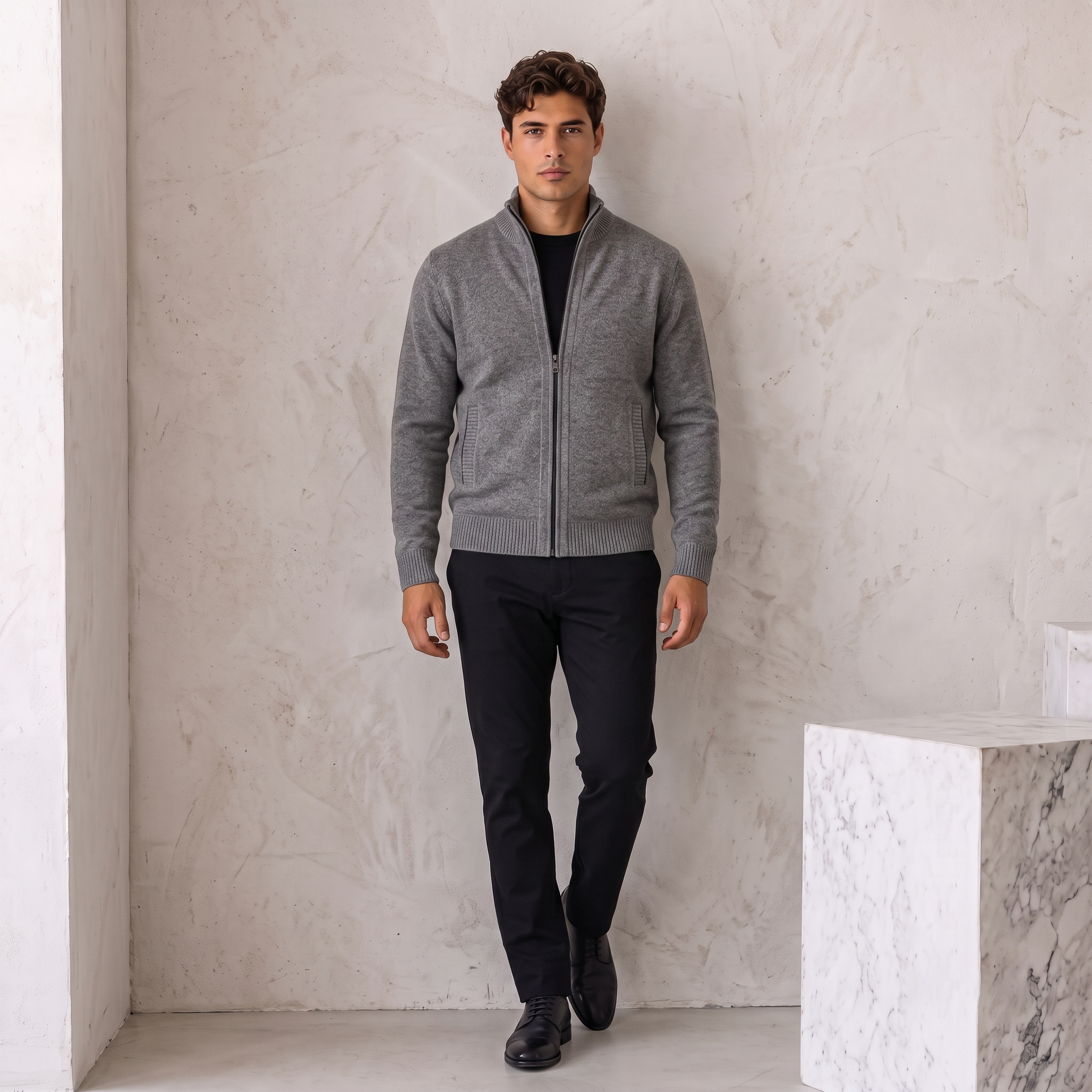 Wool-Blend Jacket Zip Front Men