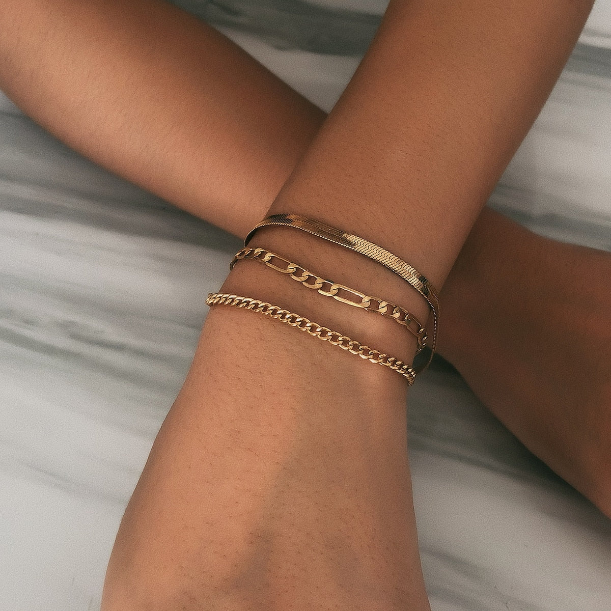 Metal arm bangle with multi-strand chain detail for everyday wear