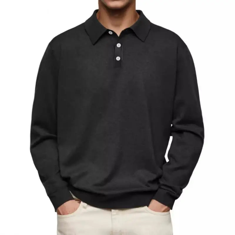 Long-sleeve knitted polo shirt for men with ribbed cuffs and polo collar detail