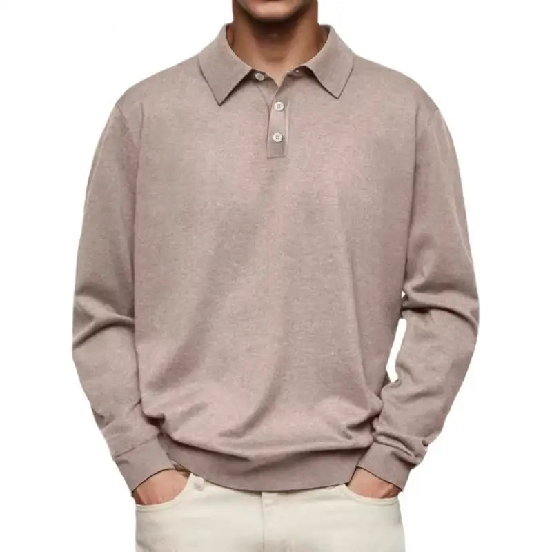 Men's relaxed-fit knit polo sweater with buttoned collar and standard length hem