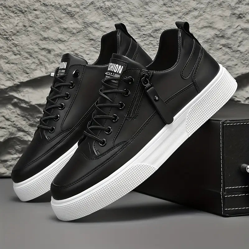 Men's lace-up sneakers with side zipper, low-top silhouette and panel construction